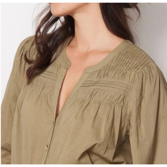 Cleobella River Blouse XL Women's Peasant Pintuck Cotton Olive Green Peasant - Picture 8 of 8